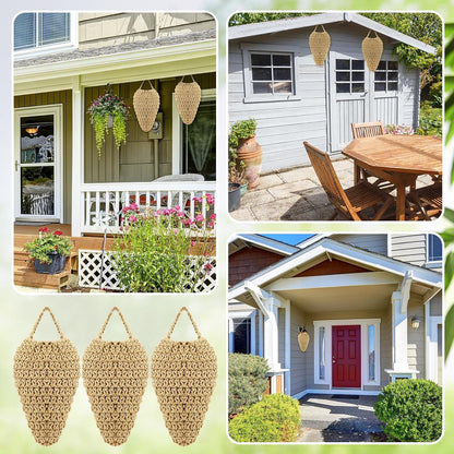 Qualirey 4 Pcs Large Crochet Fake Wasp Nest 7.9×12.6" Hanging Fake Wasp Nest Deterrent Outdoor Crochet Hornet Decoys for Patio Garden Yard Eaves Uses
