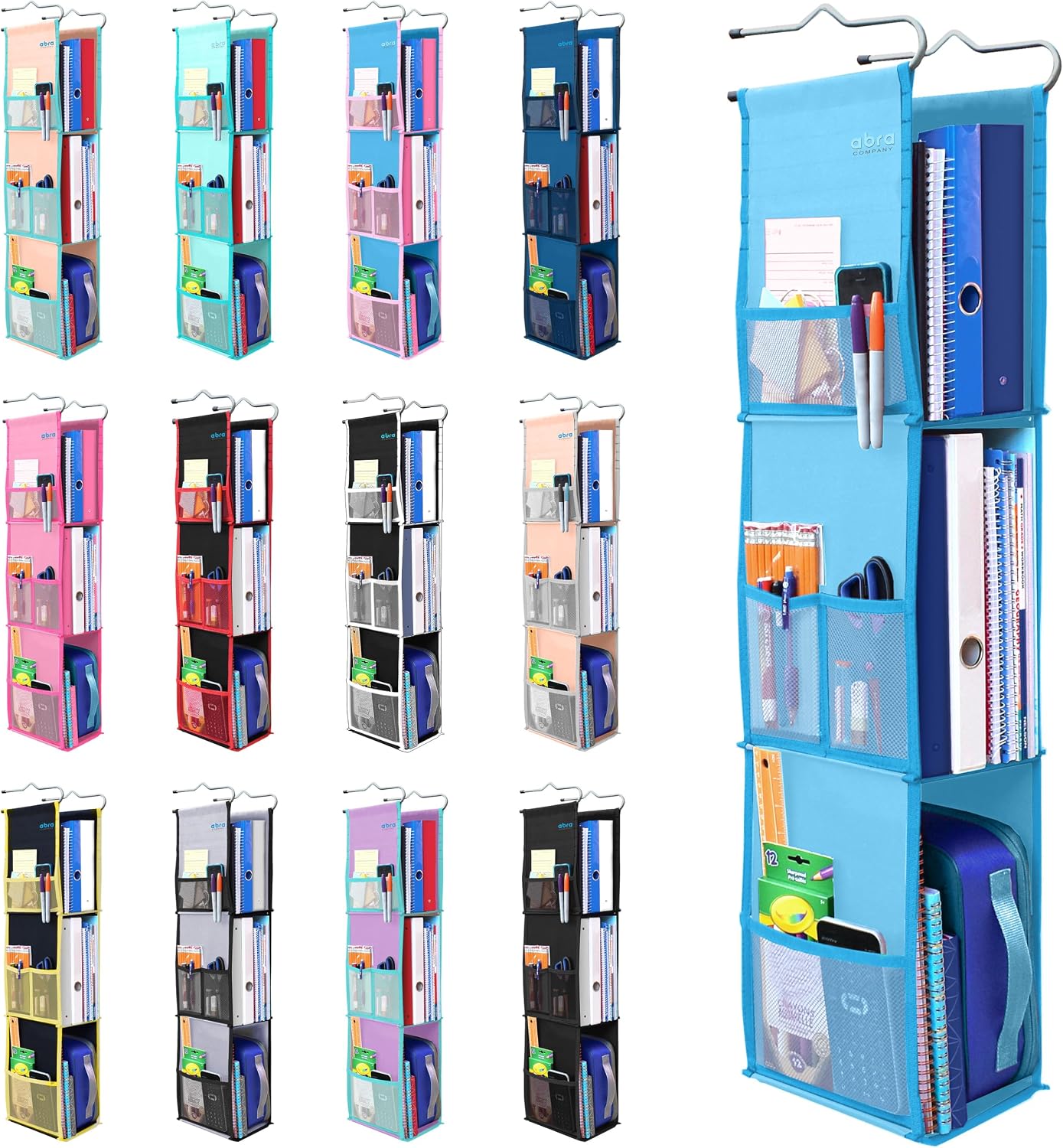ABRA® 3 Shelf Hanging Locker Organizer for School, Gym, Work, Storage | Deep Shelves 6”x 9”| Eco-Friendly Fabric Healthy for Children | Adjustable School Locker Shelf 3 to 2 Shelves (Pink)
