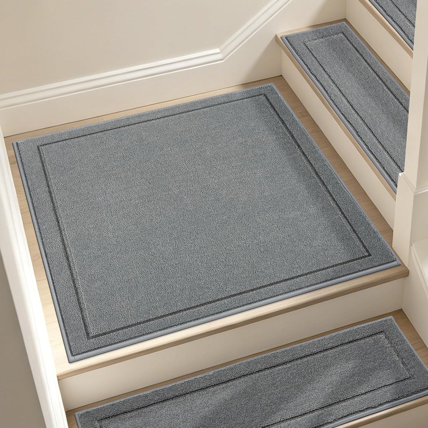 JSEI Stair Treads for Wooden Steps Indoor, 15-Pack Non Slip Stair Treads 30" x 8", Washable Polyester Stair Mats with TPE Backing, Low Profile Stair Rugs for Kids, Seniors and Dogs, Brown