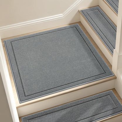 JSEI Stair Treads for Wooden Steps Indoor, 15-Pack Non Slip Stair Treads 30" x 8", Washable Polyester Stair Mats with TPE Backing, Low Profile Stair Rugs for Kids, Seniors and Dogs, Brown