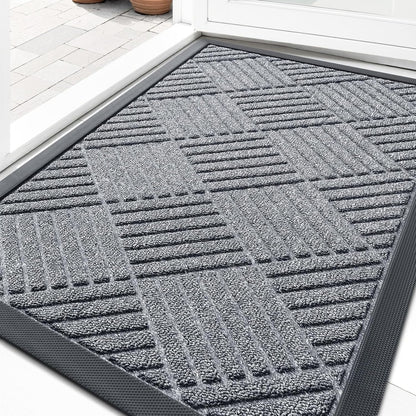 OLANLY Front Door Mat Outside Entrance 29.5x17, Absorbent, Heavy Duty Sturdy Natural Rubber Doormat Indoor Outdoor, Stain and Fade Resistant, Non-Slip Low Profile Floor Mat for Entryway, Grey Diamond