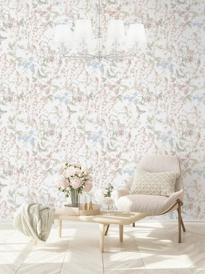 Dimoon 17.3''x78.7'' Vintage Peel and Stick Wallpaper Boho Beige Neutral Contact Paper White Floral Bird Wallpaper Removable Botanical Renter Friendly Modern Wall Paper Bedroom Bathroom Vinyl Roll
