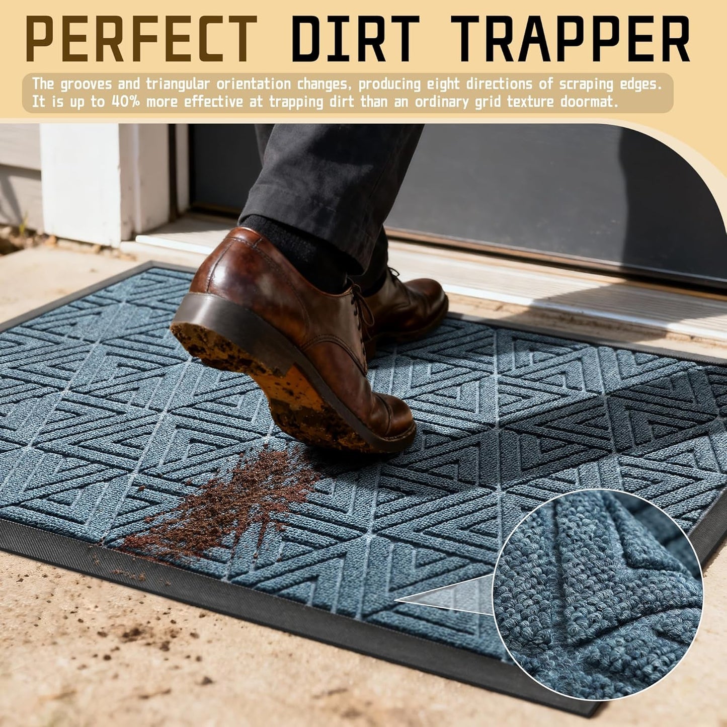 Yimobra Front Door Mat Outside Entrance 29.5x17, Waterproof Heavy Duty Outdoor Mats for Front Door, Non Slip Rubber Entry Mat for Garage Patio Indoor, Grey