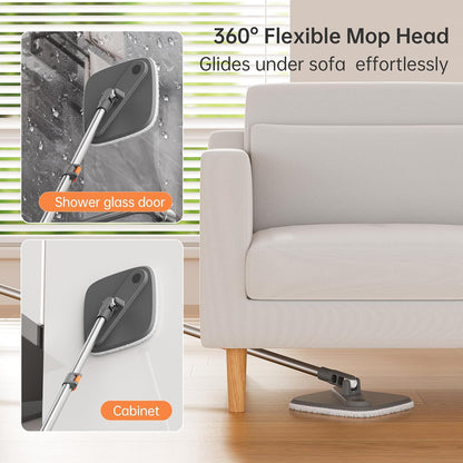 Spin Mop and Bucket Set with 2 Replaceable Microfiber Mop Pads with Self Separation Dirty and Clean Water System, Self Wringing 360° Rotating Square Mop Head for Hardwood Tile Marble Floors