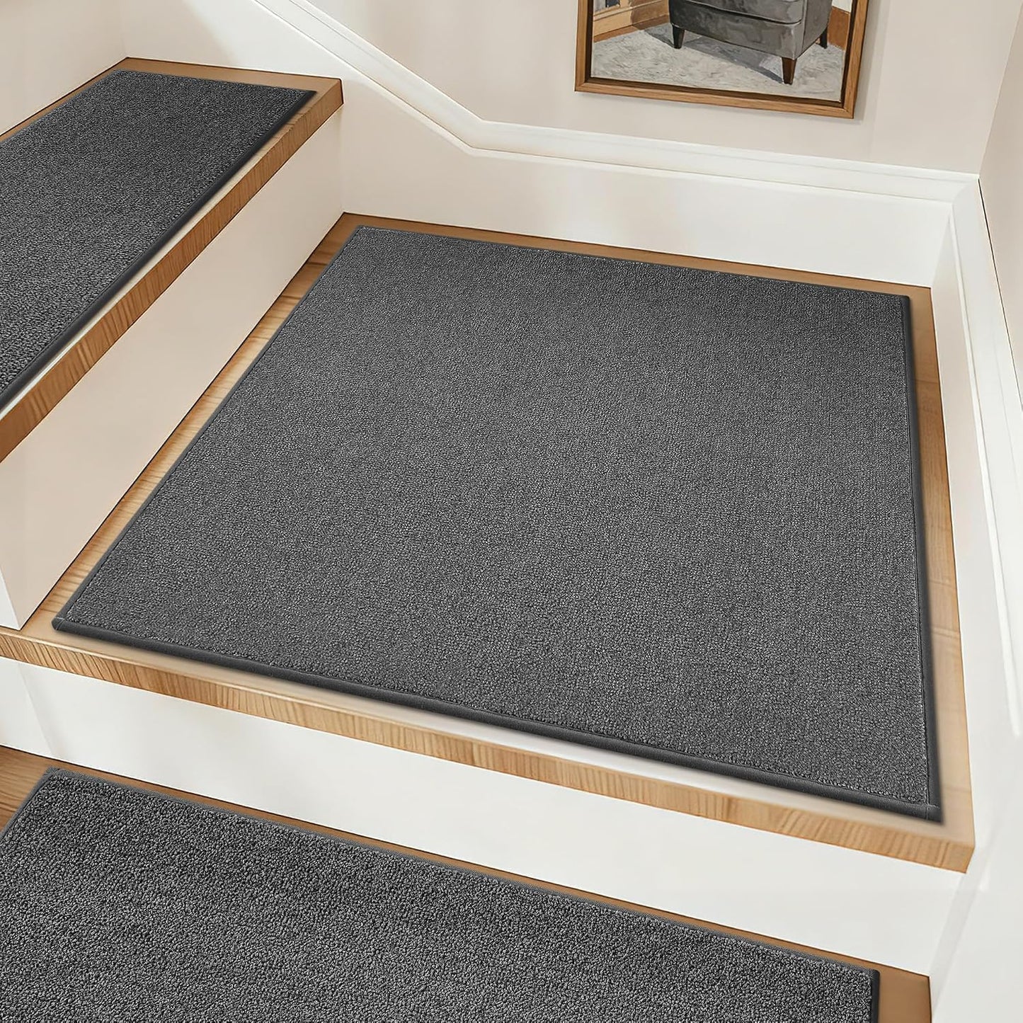 COSY HOMEER Stair Treads Non-Slip Carpet Stair Treads for Wooden Steps, Indoor Stair-Runner Rugs for Kids Elders & Pets 28"x9" (4Pc, Dark Gray)