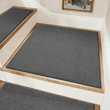 COSY HOMEER Stair Treads Non-Slip Carpet Stair Treads for Wooden Steps, Indoor Stair-Runner Rugs for Kids Elders & Pets 28"x9" (4Pc, Dark Gray)