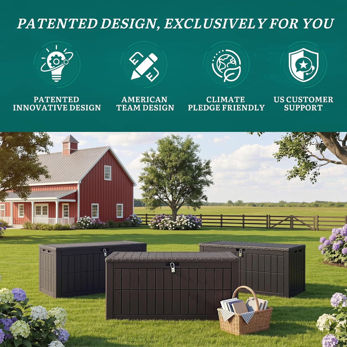 YITAHOME 134 Gallon Large Deck Box | Waterproof Resin Outdoor Storage Box with Lock, Doubles as 2-Person Bench Seating for Patio Furniture Cushions,Garden Tools &