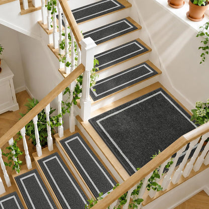 COSY HOMEER Soft Stair Treads Non-Slip Carpet Mat 28inX9in Indoor Stair Runners for Wooden Steps, Stair Rugs for Kids and Dogs, 100% Polyester TPE Backing 4pcs, Grey