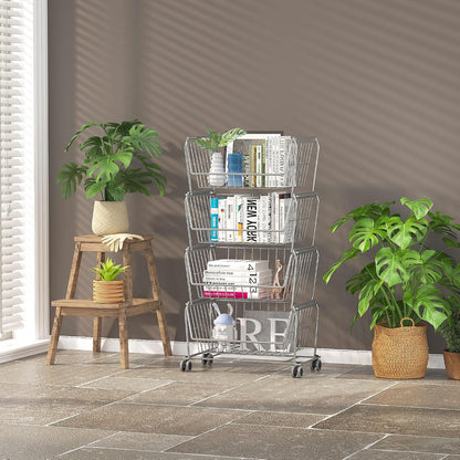PUSDON 6-Tier Tall Stackable Wire Storage Baskets with Wheels, Vertical Metal Rolling Utility Cart, High Capacity Produce Basket for Kitchen Pantry, Snack Organizer, Matte Black
