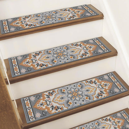 BEQHAUSE Stair Treads for Wooden Steps Non-Slip Machine Washable Carpet Stair Treads 8"X30" Soft Indoor Stair Runner for Kids Elders and Pets, 100% Polyester, TPE Backing, 15pcs, Grey/Orange
