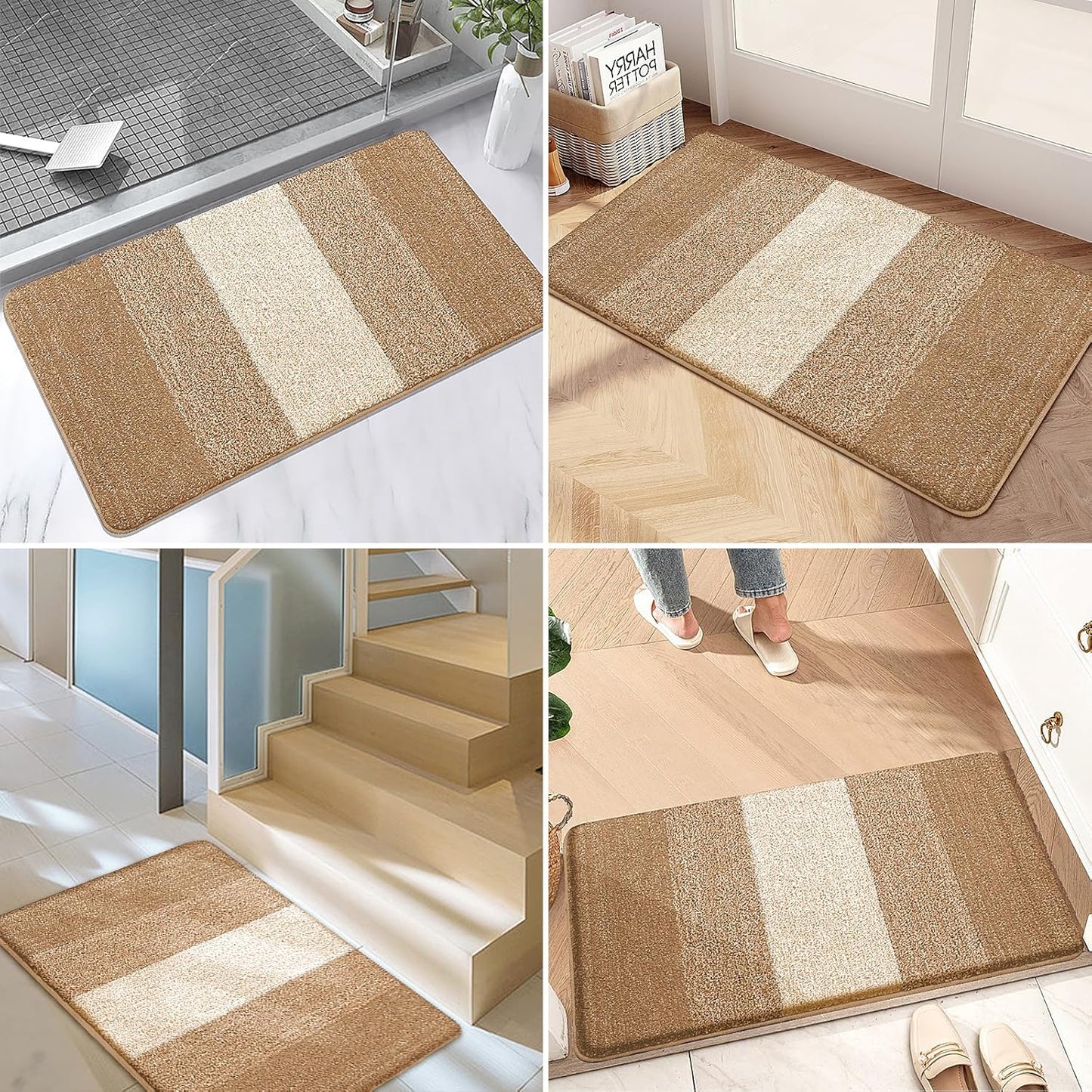 Kitinjoy Indoor Outdoor Door Mat, 32x20 Non-Slip Absorbent Dirt Trapper, Low-Profile Washable Inside Entrance Front Floor Mat, Sturdy Soft Entry Doormats for Entryway, Grey