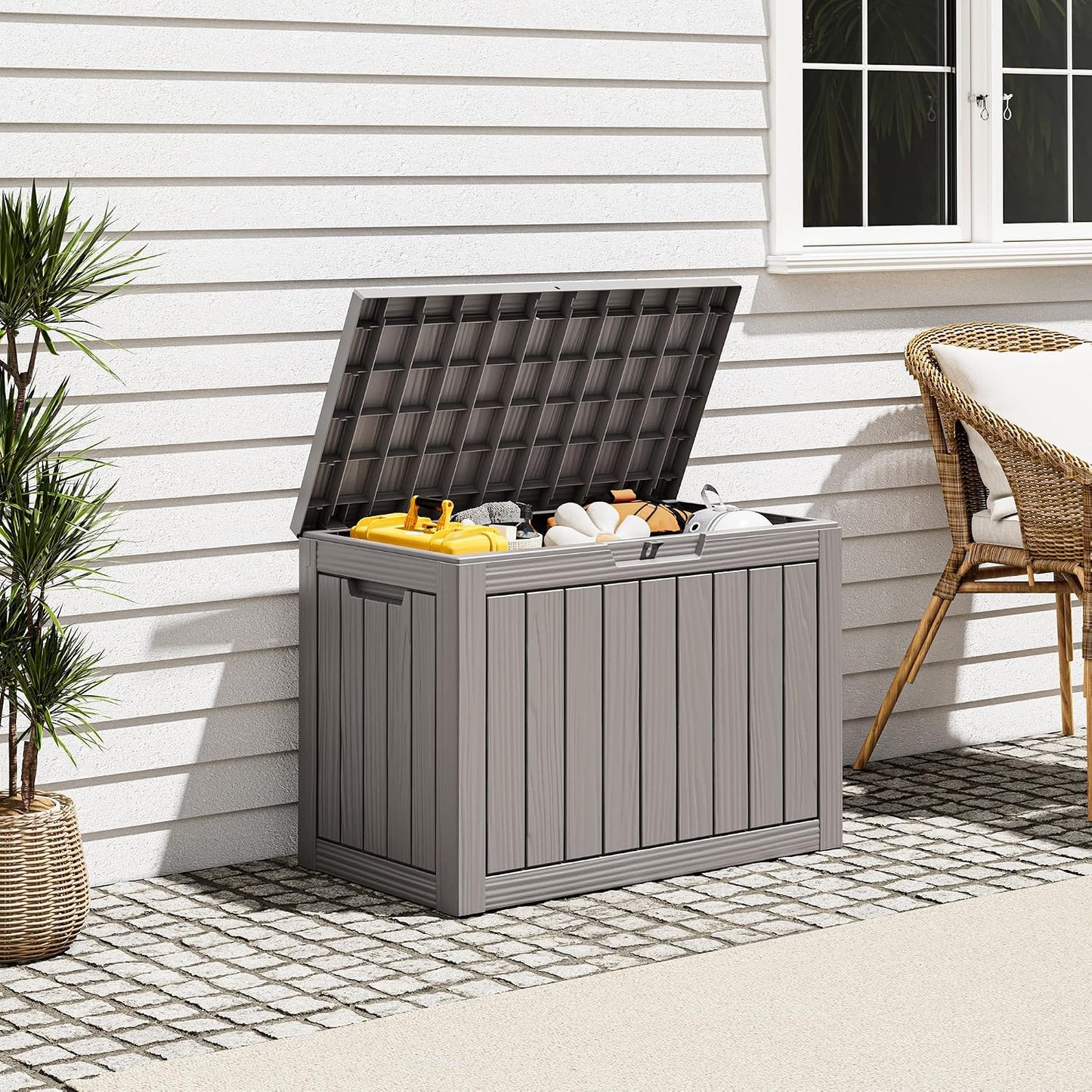 Outdoor Storage Deck Boxes Waterproof, Waterproof and UV Resistant Outdoor Storage Box Lockable Lid for Delivery Box, Indoor, Garden Tools, Pool Supplies, Patio (Black, 31 Gallon)