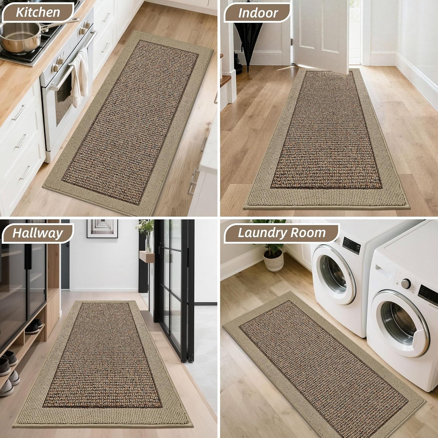 BEQHAUSE Indoor Door Mat 20" x 32", Dirt Trapper Door Mats Non-Slip Entryway Rugs Washable, Resist Dirt Absorbent Welcome Mat, Low Profile Floor Mats for Front Back Door and Entryway, Taupe