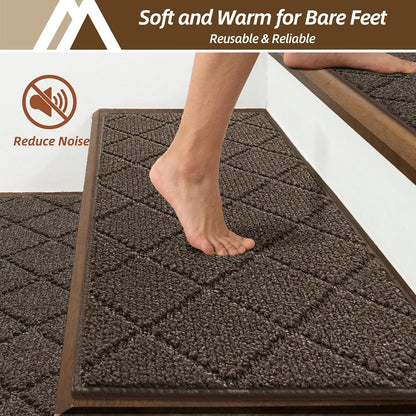 COSY HOMEER Edging Stair Treads Non-Slip Carpet Mat 28inX9in Indoor Stair Runners for Wooden Steps, Edging Stair Rugs for Kids and Dogs, 100% Polyester TPE Backing(4pc, Beige)
