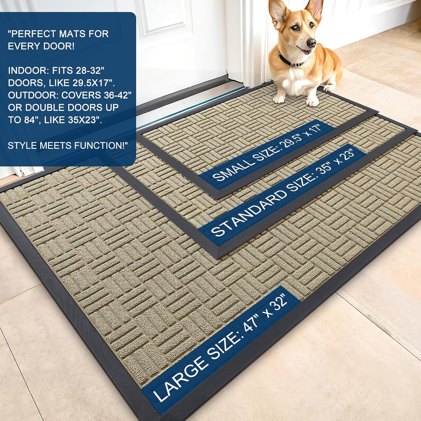 OLANLY Front Door Mat Outside Entrance 29.5x17, Absorbent, Heavy Duty Sturdy Natural Rubber Doormat Indoor Outdoor, Stain and Fade Resistant, Non-Slip Backing Low Profile Floor Mat for Entryway, Grey