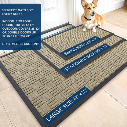 OLANLY Front Door Mat Outside Entrance 29.5x17, Absorbent, Heavy Duty Sturdy Natural Rubber Doormat Indoor Outdoor, Stain and Fade Resistant, Non-Slip Backing Low Profile Floor Mat for Entryway, Grey