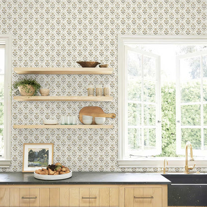 Dimoon 17.3''x78.7'' Peel and Stick Wallpaper Floral Cute Contact Paper Vintage Village Country Cottage Wallpaper Farmhouse Yellow Beige Renter Friendly Geometry Waterproof Embossed Kitchen Bedroom