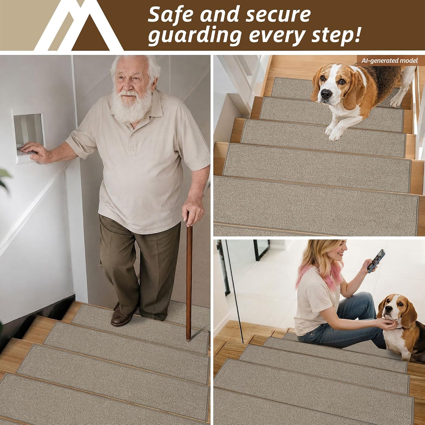 COSY HOMEER Stair Treads Non-Slip Carpet Stair Treads for Wooden Steps, Indoor Stair-Runner Rugs for Kids Elders & Pets 28"x9" (4Pc, Dark Gray)