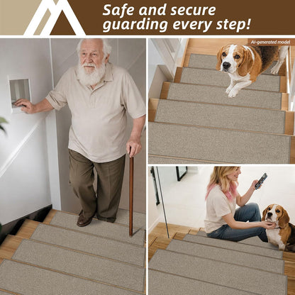 COSY HOMEER Stair Treads Non-Slip Carpet Stair Treads for Wooden Steps, Indoor Stair-Runner Rugs for Kids Elders & Pets 28"x9" (4Pc, Dark Gray)