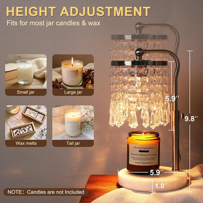 Candle Warmer Lamp with Timer Dimmer, Crystal Candle Lamp Birthday Gifts for Women, Mom, House Warming Gifts Wax Melt Warmer for Jar Candles with 2 Bulbs, Gold