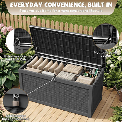 EasyUp 35 Gallon Outdoor Storage Box, Outdoor Deck Boxes for Garden Tools Equipment,Cushions and Patio Storage,Lockable and Resin,Easy to Install(Black)