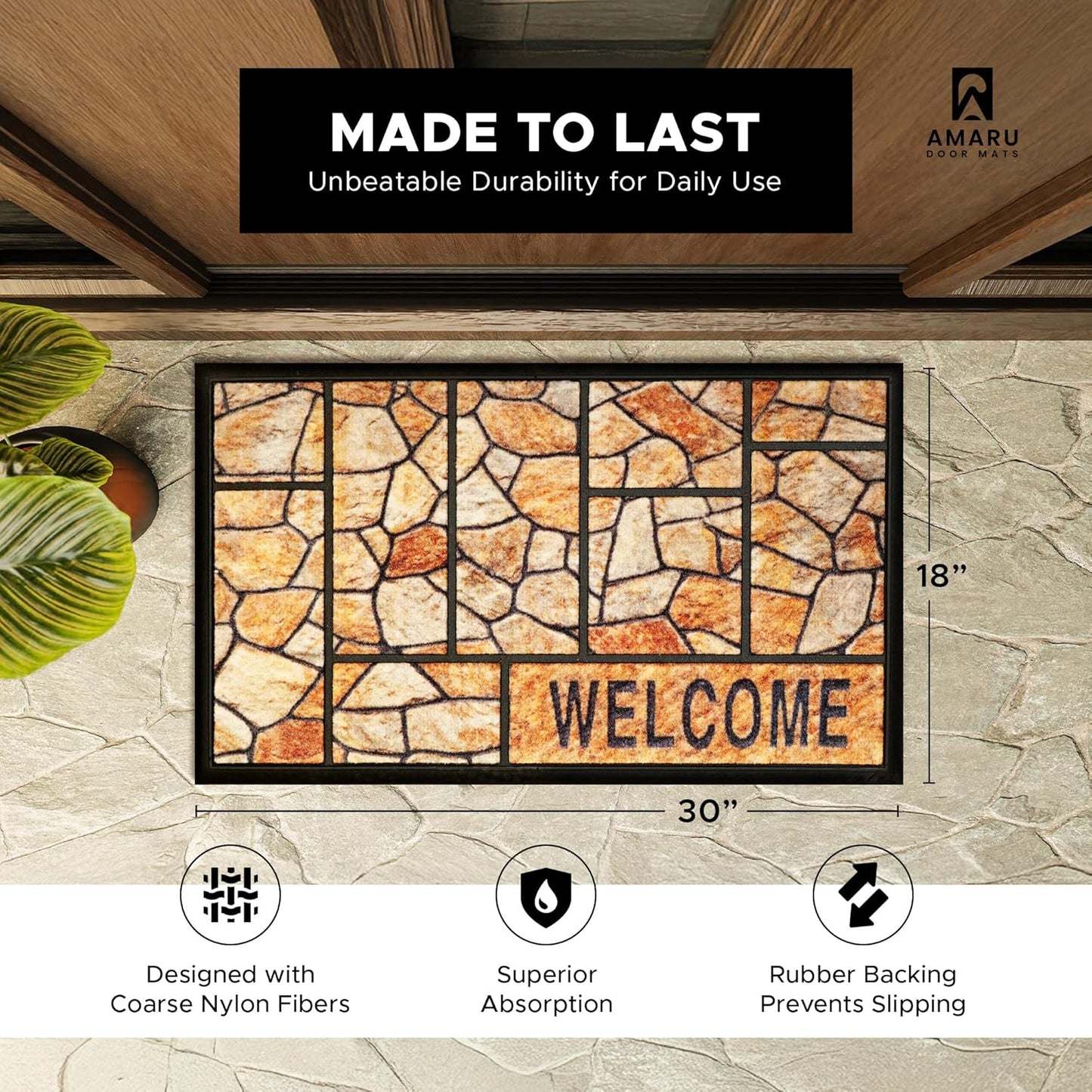 Extra Durable, Superior Absorption, Front Door Mat for Outdoor & Indoor - Welcome Mat for Entryway, Entrance, Patio, Porch - Waterproof, Non-Slip Backing, Coarse Fibers (Scales,17x29)