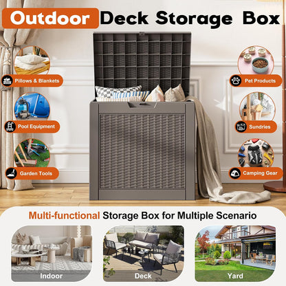 Outdoor Deck Storage Box,Resin Deck Boxes Indoor and outdoor, Waterproof Storage Box Lockable Lid (Black,50 Gallon)