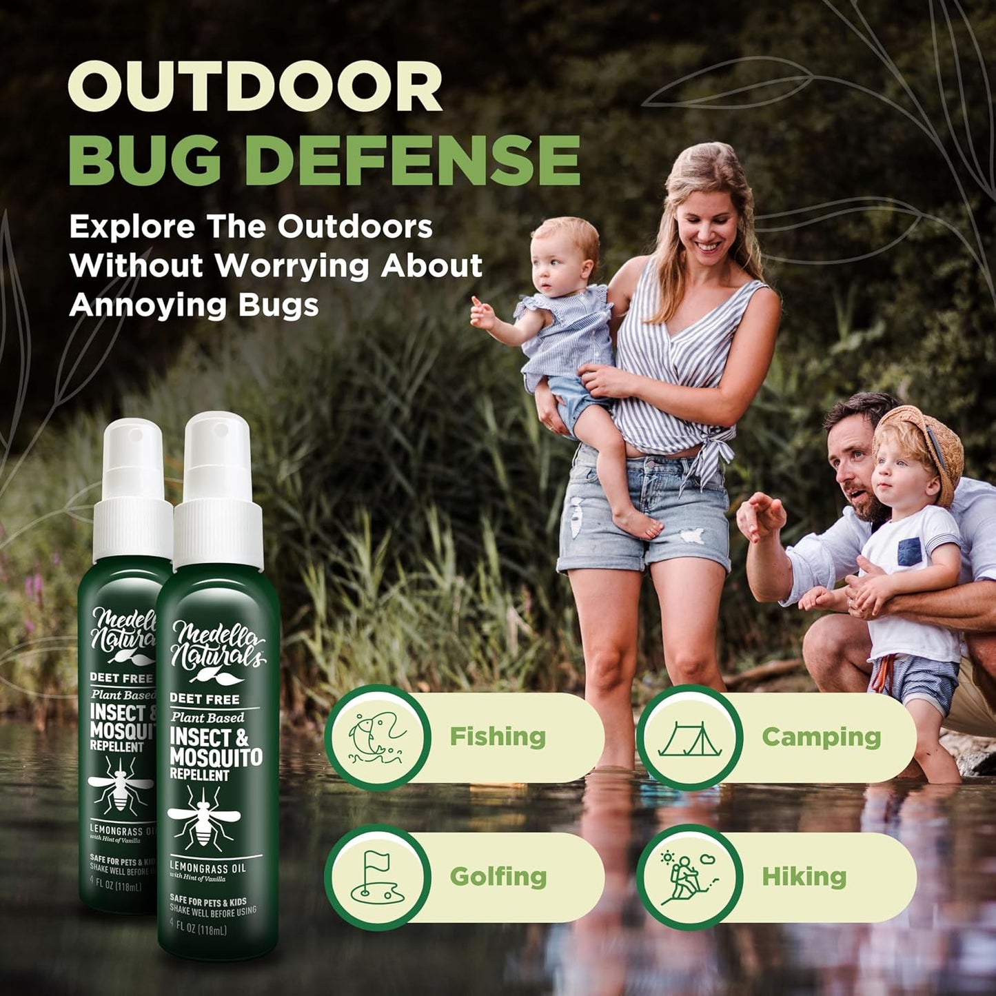 Deet-Free Insect & Mosquito Repellent – Nice Smelling, Pack of 2 (4 oz) | Insect Repellent with Lemongrass Oil Safe for Pets and Kids – Bug Spray Against Mosquitoes, Gnats, Black Flies, and No-See-um