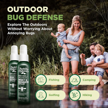 Deet-Free Insect & Mosquito Repellent – Nice Smelling, Pack of 2 (4 oz) | Insect Repellent with Lemongrass Oil Safe for Pets and Kids – Bug Spray Against Mosquitoes, Gnats, Black Flies, and No-See-um