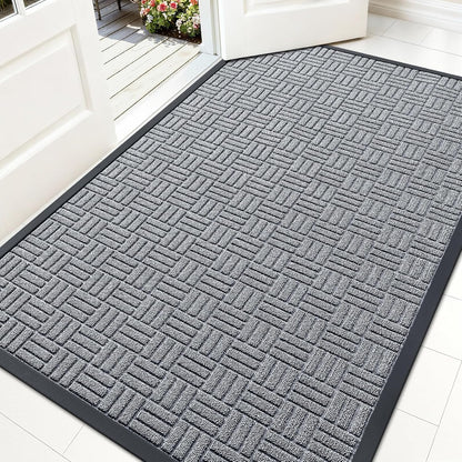 OLANLY Front Door Mat Outside Entrance 29.5x17, Absorbent, Heavy Duty Sturdy Natural Rubber Doormat Indoor Outdoor, Stain and Fade Resistant, Non-Slip Backing Low Profile Floor Mat for Entryway, Grey
