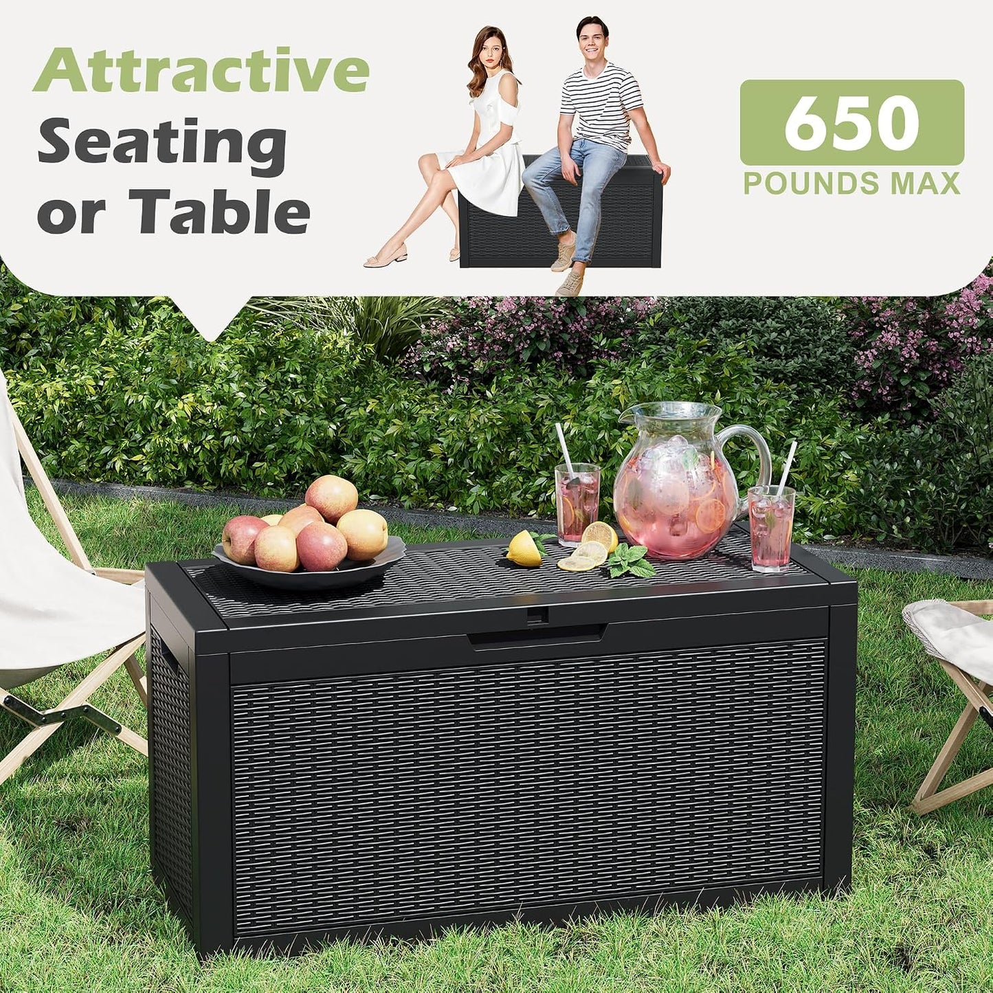 35 Gallon Outdoor Storage Box, Waterproof Resin Deck Box with Lockable Lid – Storage Cabinet for Patio Furniture, Pool Supplies, Garden Tools – Indoor & Outdoor Use