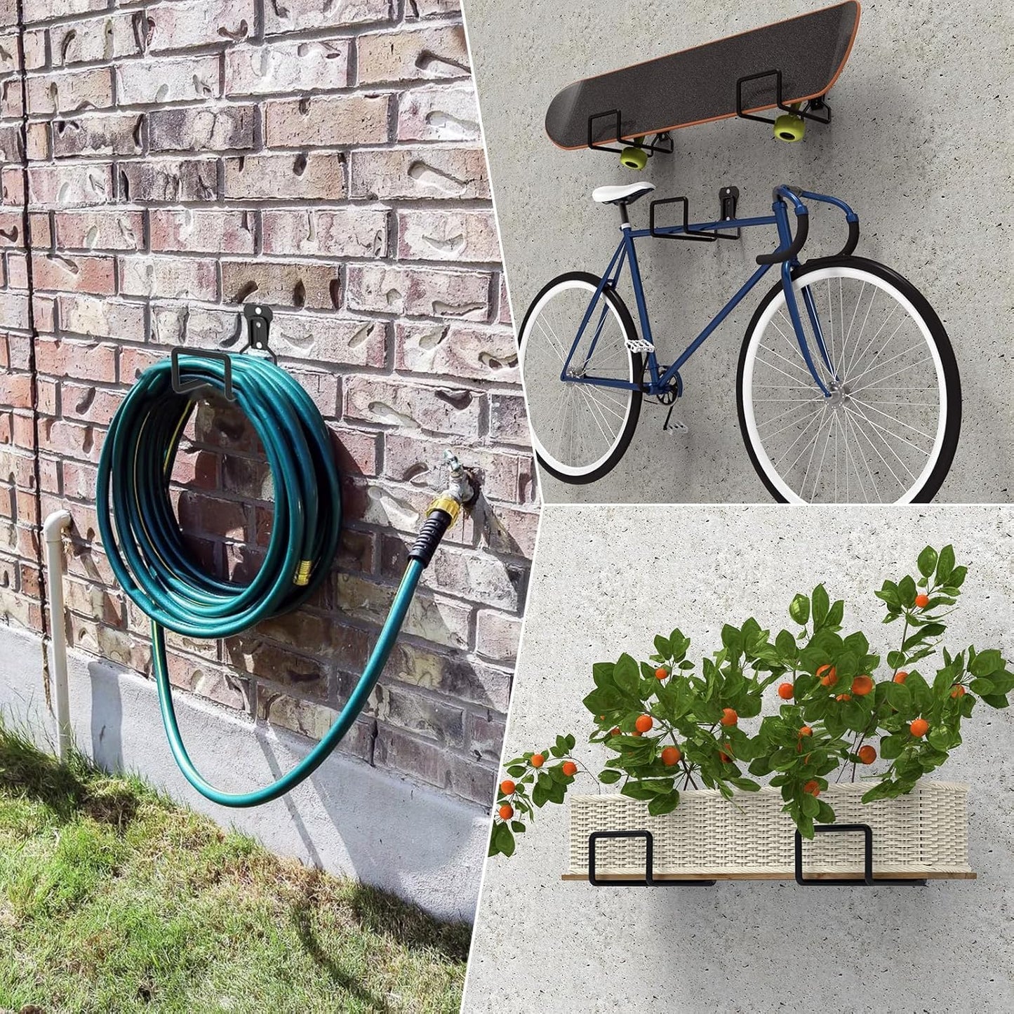 Metal Garden Hose Holder Wall Mount – Heavy Duty Water Hose Hanger for Outside Yard, Sturdy Hose Holder for Garden Hose, Hose Storage Hook for Extension Cord, Garage & Backyard