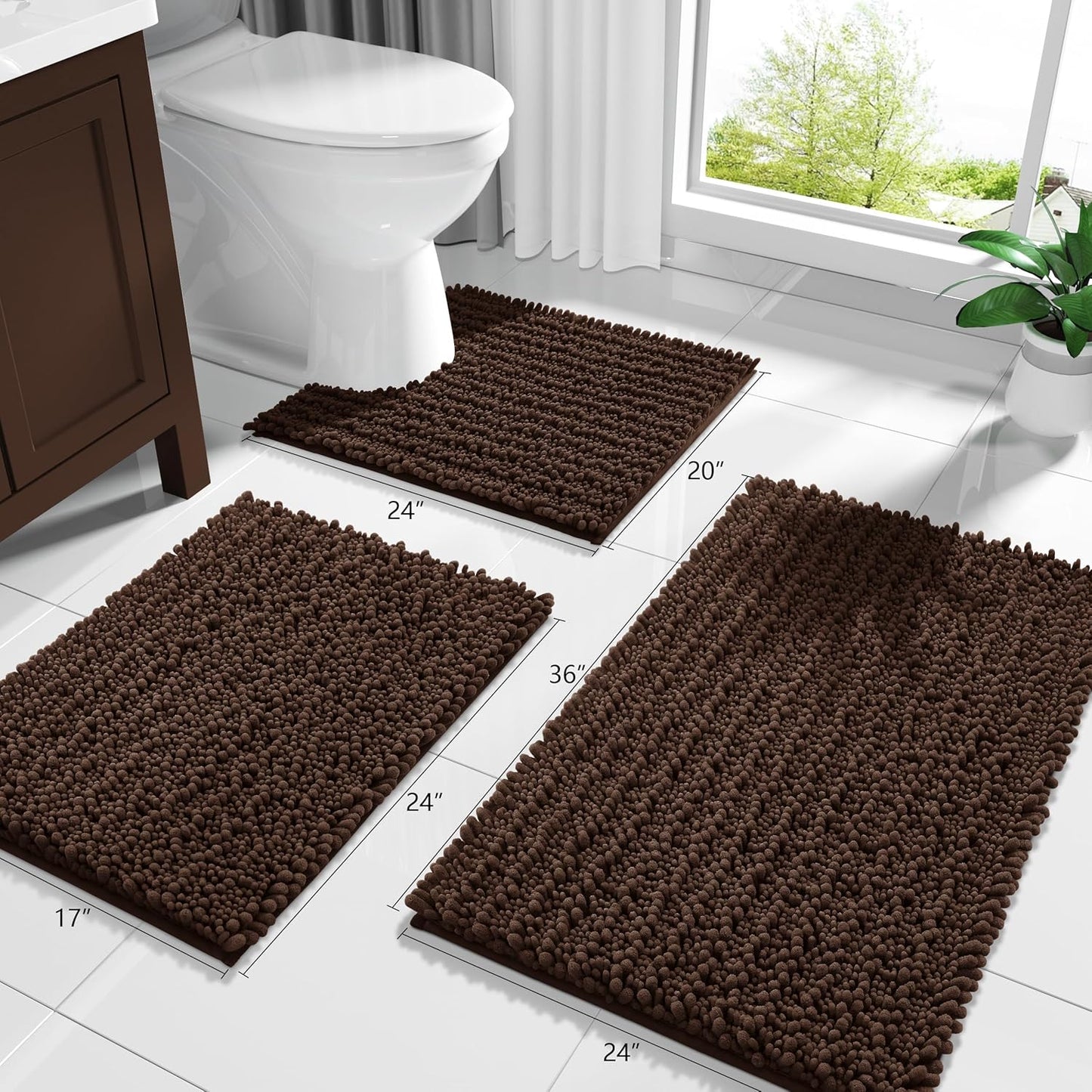 Yimobra Bathroom Rugs Non Slip Washable - Ultra Soft Absorbent Chenille Bath Mat, Quick Dry Shaggy Floor Carpet for Tub Shower, Gray Home Decor Accessories, 24x17 Inch