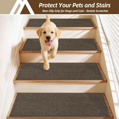 COSY HOMEER Bullnose Carpet Stair Treads, Peel and Stick Non-Slip Stair Treads for Wooden Steps, 11" x 30" Indoor Stair-Runner Rugs (4Pc, Gray)