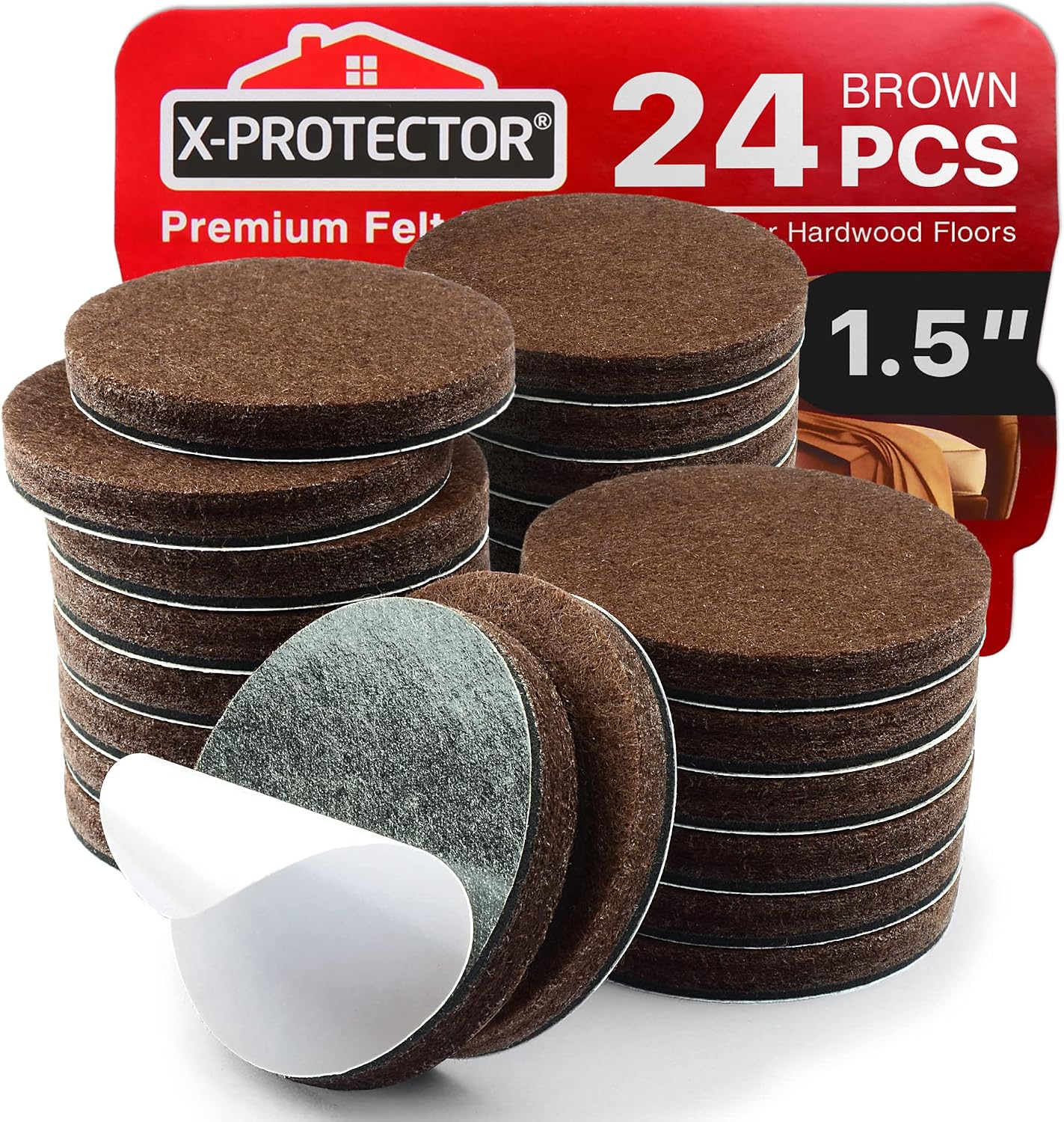 24 Heavy-Duty Felt Furniture Pads 1” 1/4” Thick X-Protector! Square Felt Pads for Furniture Feet - The Best Felt Floor Protectors for Furniture to Prevent Scratches. Protect Your Hard Floor! (Brown)