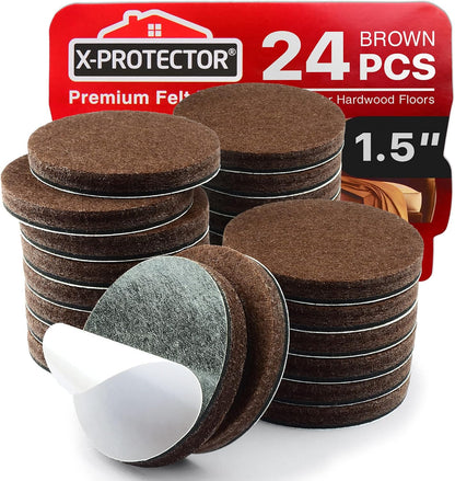 24 Heavy-Duty Felt Furniture Pads 1” 1/4” Thick X-Protector! Square Felt Pads for Furniture Feet - The Best Felt Floor Protectors for Furniture to Prevent Scratches. Protect Your Hard Floor! (Brown)