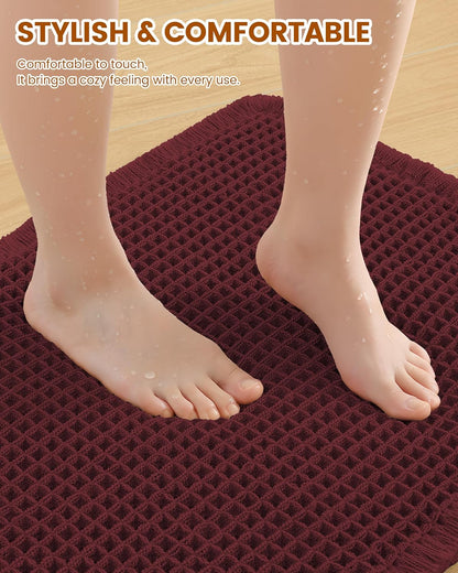 Smiry Waffle Bath Mat 30x20, Extra Soft Absorbent Bathroom Rugs, Non Slip Machine Washable Quick Dry Bath Rugs for Bathroom Floor, Tub, Shower, Home Decor Accessories, Brown