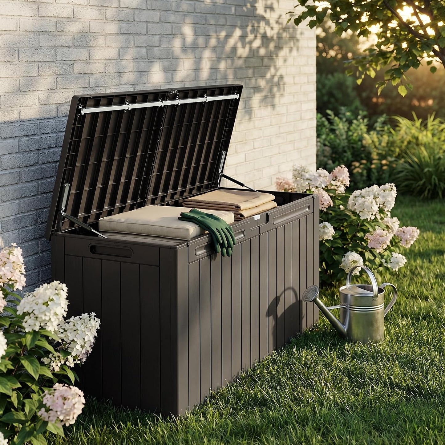 32 Gallon Deck Box Outdoor Indoor Waterproof Storage Box for Patio Furniture, Pool Accessories, Garden Tools, and Cushion Storage, Black