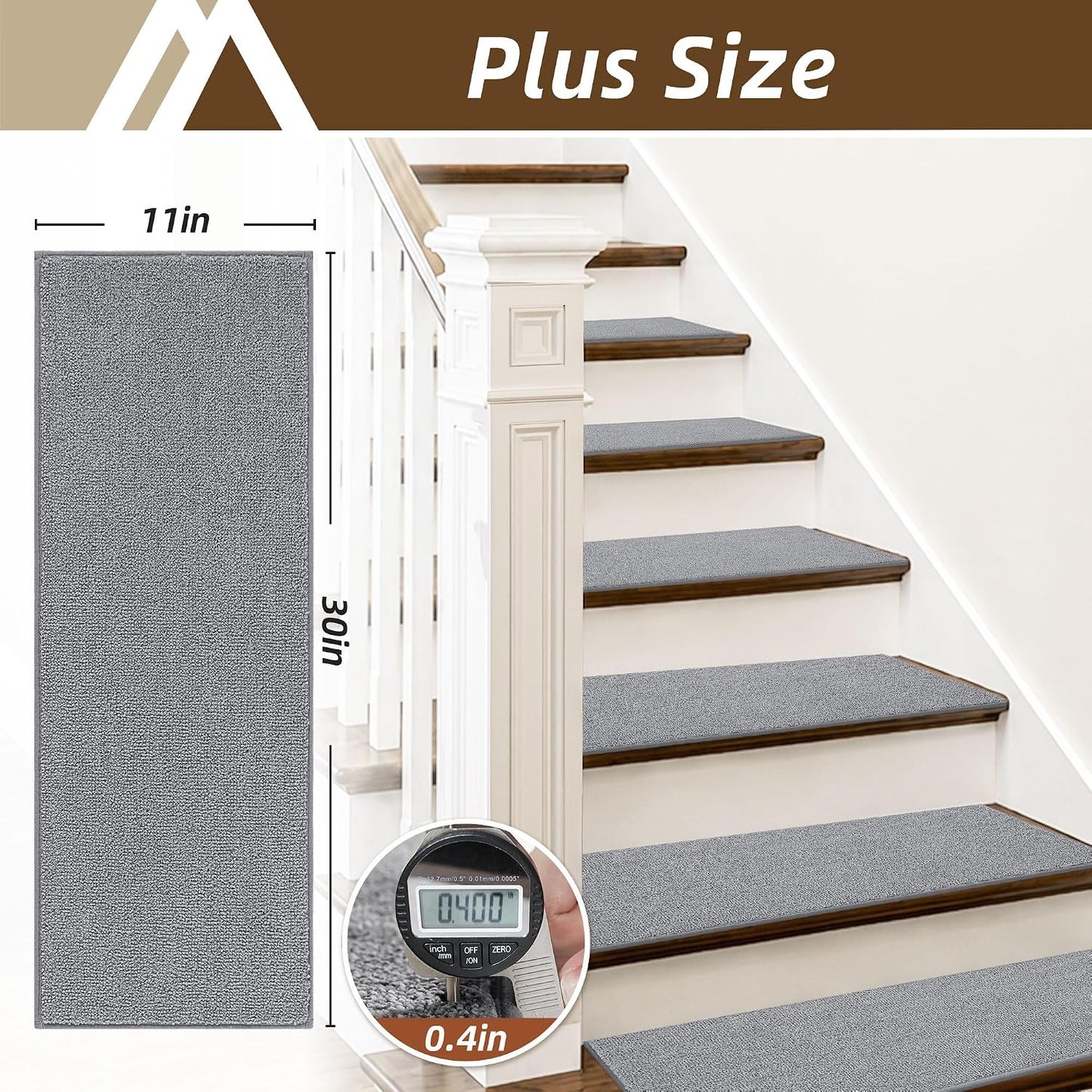 COSY HOMEER Stair Treads Non-Slip Carpet Stair Treads for Wooden Steps, Indoor Stair-Runner Rugs for Kids Elders & Pets 28"x9" (4Pc, Dark Gray)