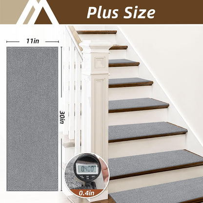 COSY HOMEER Stair Treads Non-Slip Carpet Stair Treads for Wooden Steps, Indoor Stair-Runner Rugs for Kids Elders & Pets 28"x9" (4Pc, Dark Gray)