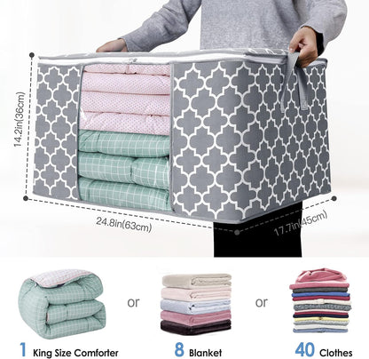WISELIFE Storage Bags, Large Blanket Clothes Organization and Storage Containers for Bedding, Comforters, Foldable Organizer with Reinforced Handle, Clear Window,Sturdy Zippers,(Grey, 3 x 100L)