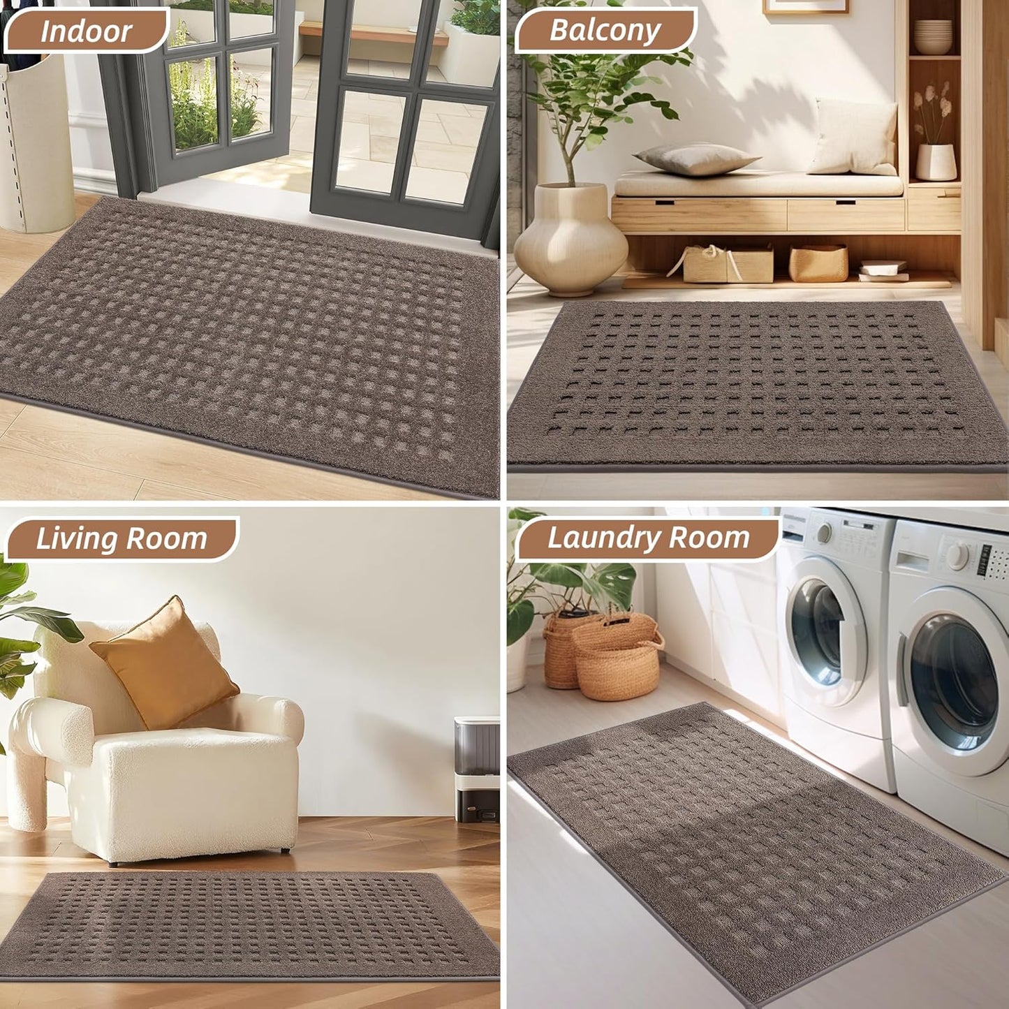 BEQHAUSE Dirt Trapper Door Mats 20"x32", Non-Slip Waffle Doormat Indoor Entrance Low-Profile, Dirt Resist and Absorbent Entryway Rugs Washable Inside Welcome Floor Mat for Front Back Door, Beige