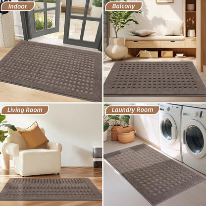 BEQHAUSE Dirt Trapper Door Mats 20"x32", Non-Slip Waffle Doormat Indoor Entrance Low-Profile, Dirt Resist and Absorbent Entryway Rugs Washable Inside Welcome Floor Mat for Front Back Door, Beige