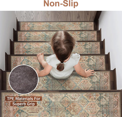 sarben Non Slip Stair Treads for Wooden Steps 15PCS - 8"x30" Indoor Safety Carpet, Edging Mats with TPE Adhesive Backing, Pet and Elderly Friendly Stair Rugs (Taupe) - Colors B