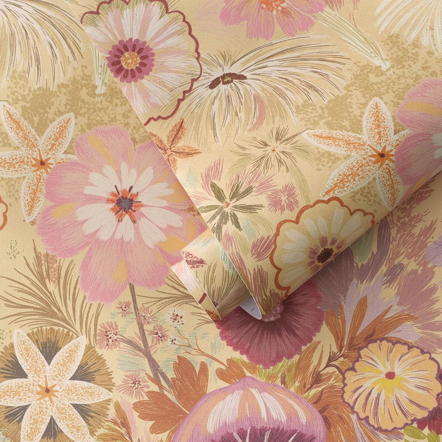Ismoon Peel and Stick Wallpaper Floral Vintage Stick on Wall Paper Beige French Textured Contact Paper for Cabinet Removable Self Adhesive Wallpaper Vinyl Roll Shelf Deco, 17.3x78.7in