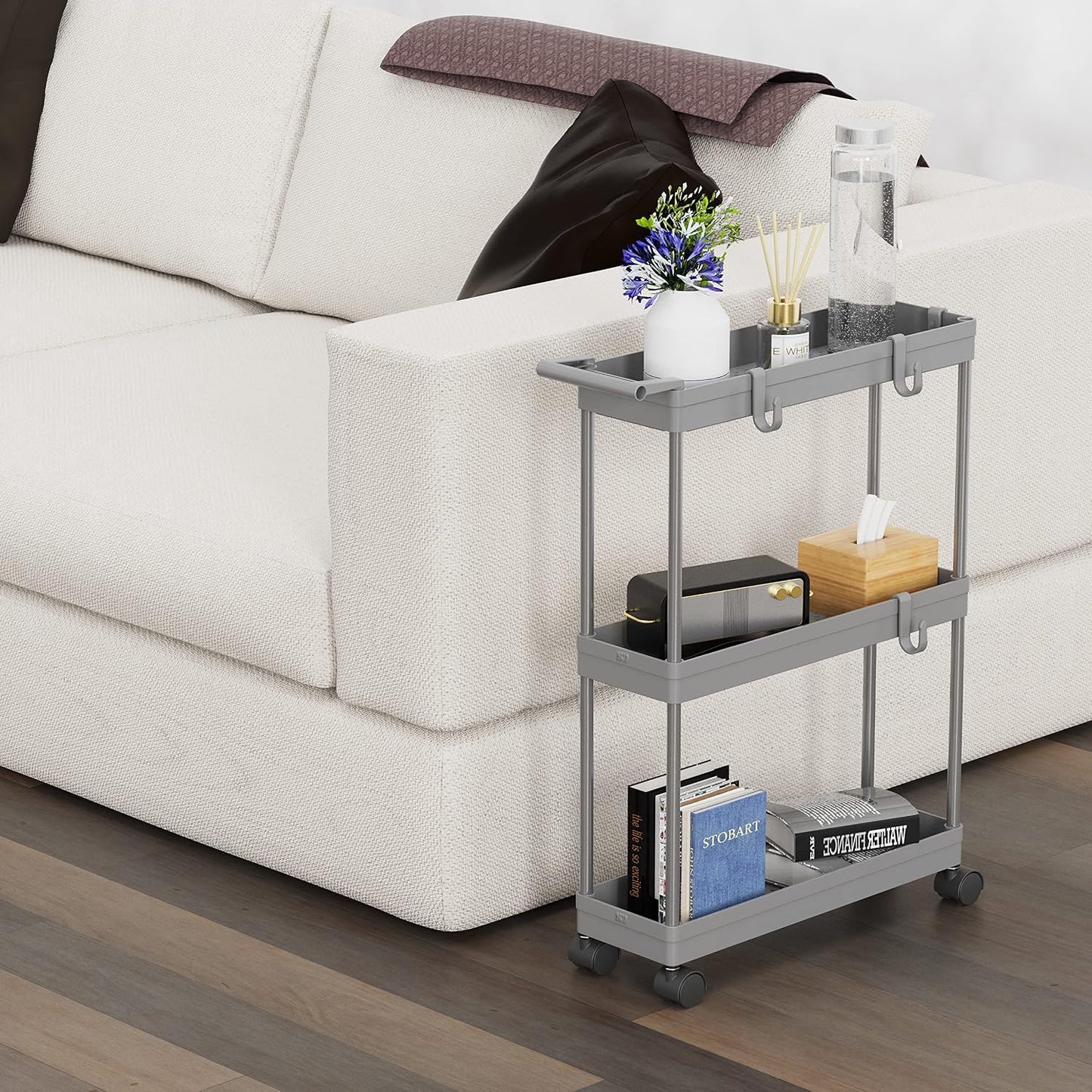Simple Houseware 3-Tier Slim Rolling Cart w/Handle 5.5" Wx27.5 H, Turquoise | Storage Cart for Narrow Space (5.5-Inch Wide) Kitchen, Bathroom, Laundry Room