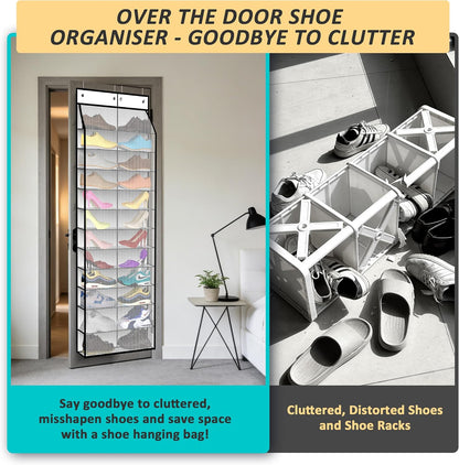 Kotkn 24-Pair Over Door Shoe Organizer for Family & Kids, Double Sided | Hanging Storage for Sneakers, Boots, Toys & Room Organization-Graphite Gray