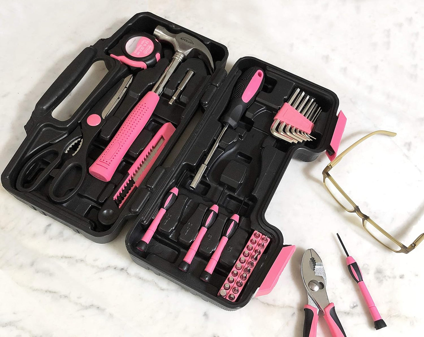 Apollo Tools Original 39 Piece General Household Tool Set in Toolbox Storage Case with Essential Hand Tools for Everyday Home Repairs, DIY and Crafts Red/Black - DT9706