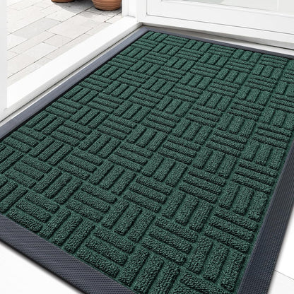 OLANLY Front Door Mat Outside Entrance 29.5x17, Absorbent, Heavy Duty Sturdy Natural Rubber Doormat Indoor Outdoor, Stain and Fade Resistant, Non-Slip Backing Low Profile Floor Mat for Entryway, Grey