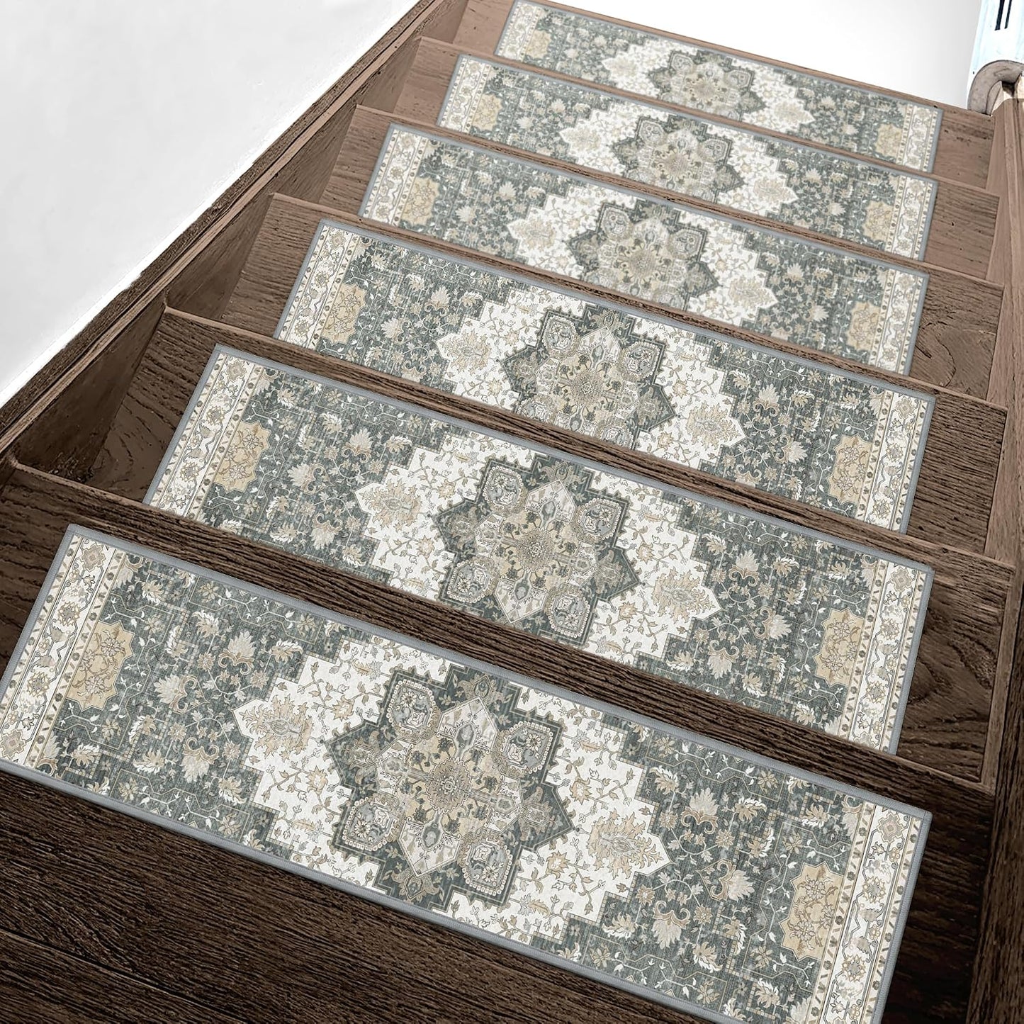 sarben Non Slip Stair Treads for Wooden Steps 15PCS - 8"x30" Indoor Safety Carpet, Edging Mats with TPE Adhesive Backing, Pet and Elderly Friendly Stair Rugs (Taupe) - Colors B